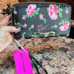 Betsey Johnson Black and Pink Floral Wallet